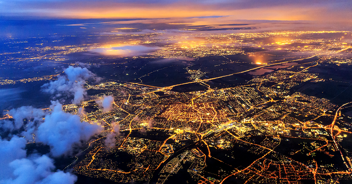 nighttime aerial city view