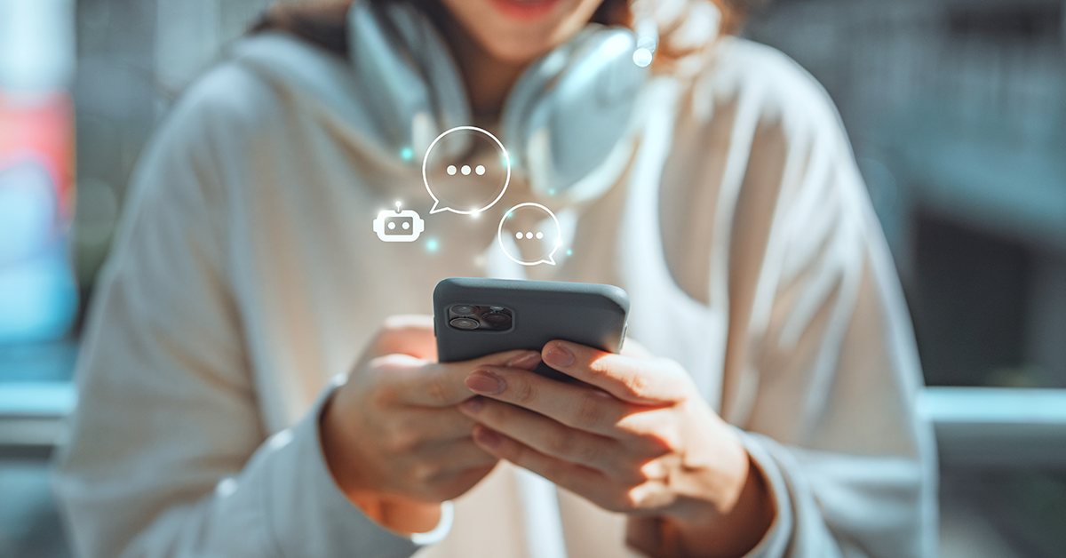 woman texting with an ai chat bot