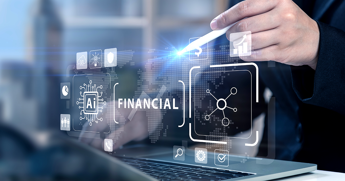 ai financial overlay of someone working on a laptop