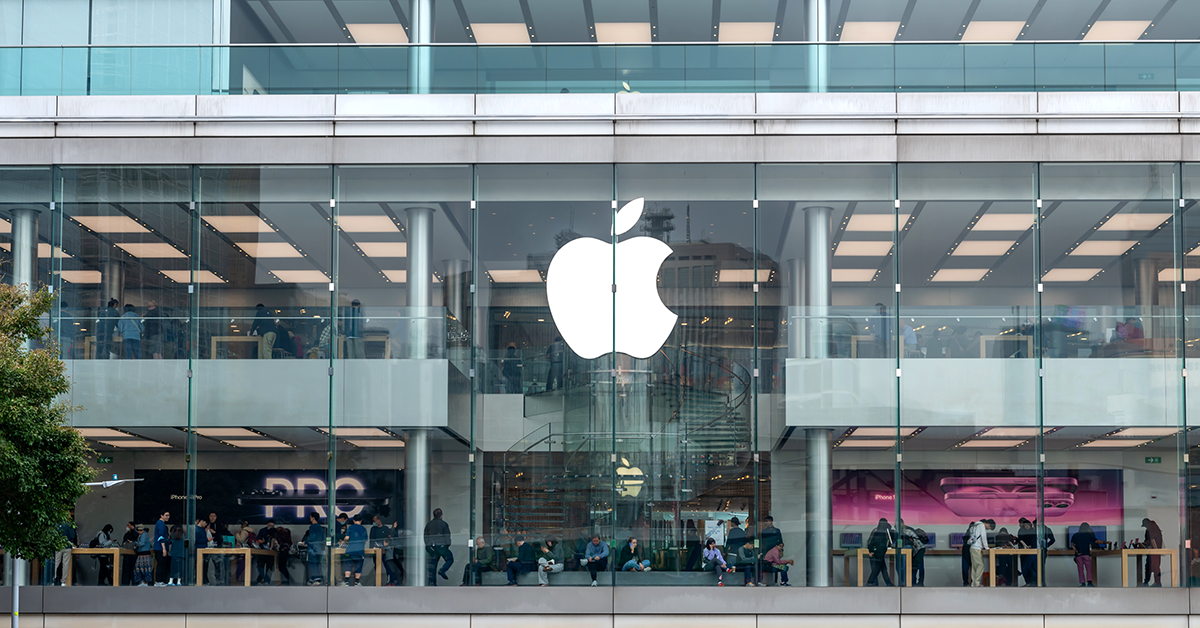 apple logo on the outside of a building