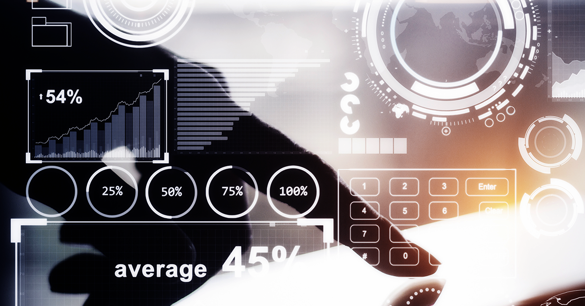 graphic statistical overlay on a hand using a tablet