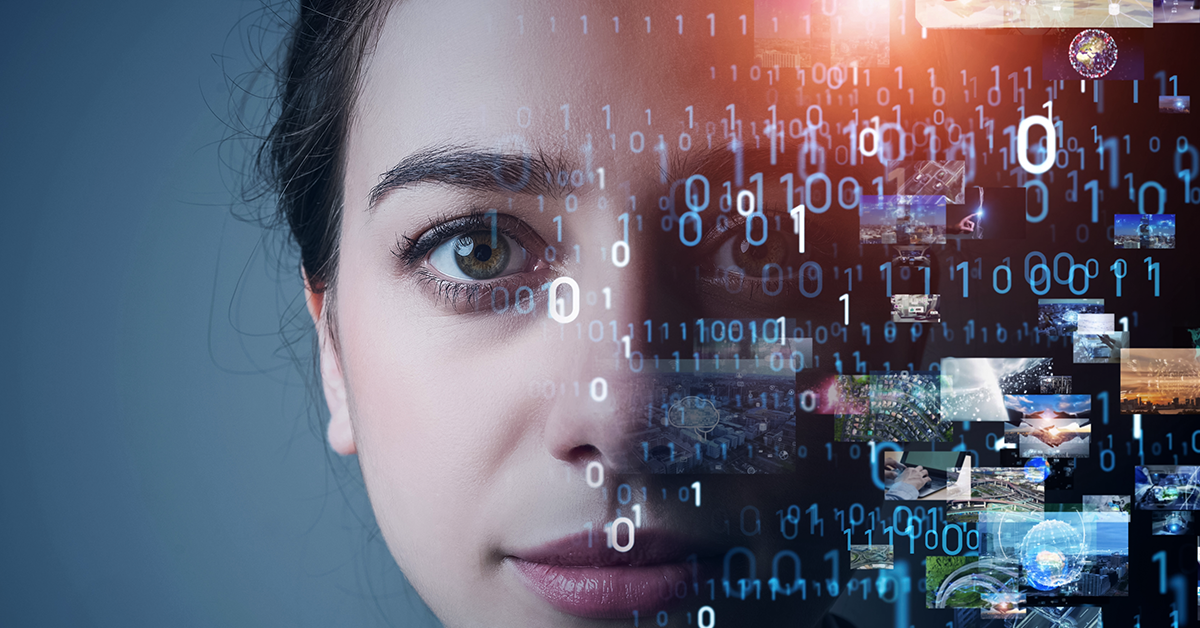 digital data overlayed over a woman's face