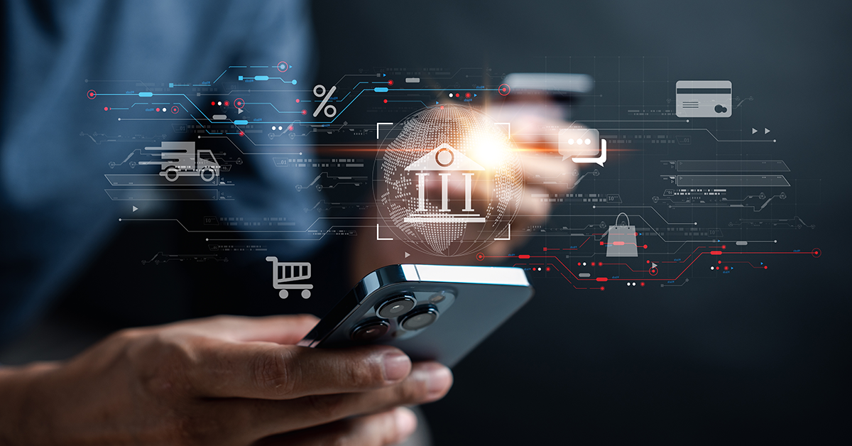 phone and credit card with a financial graphical overlay