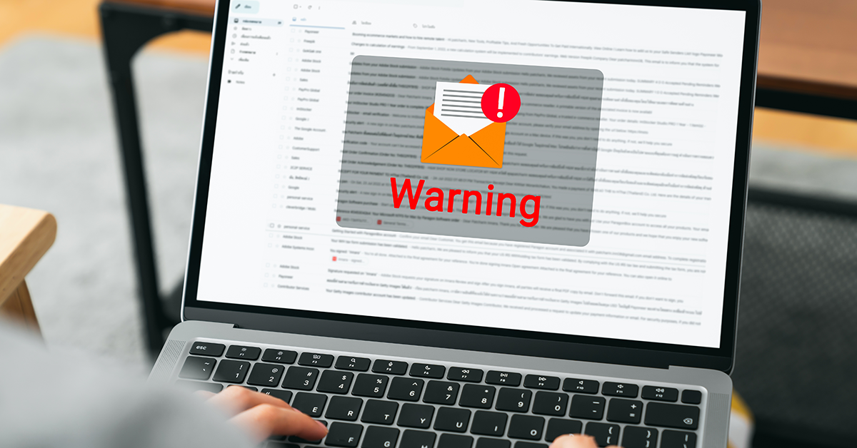 warning alert for an email account