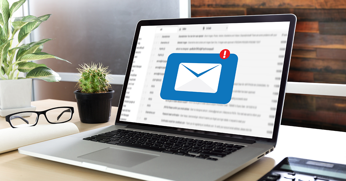email notification on laptop screen