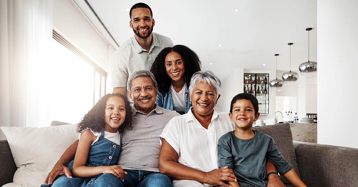 multi-generational family in a living room