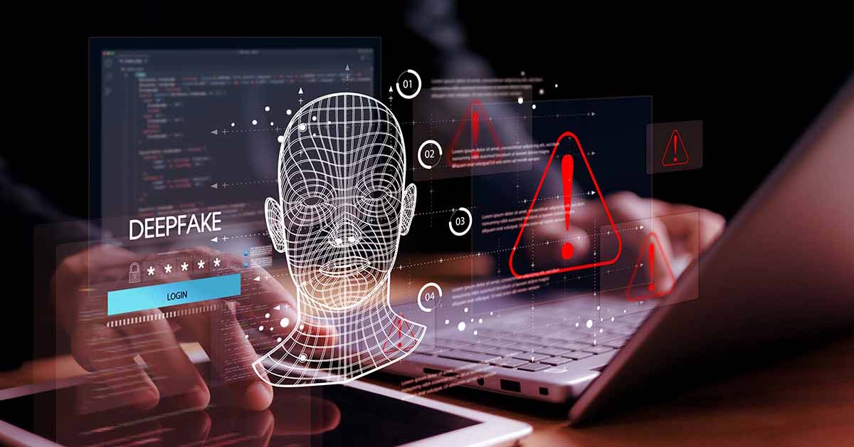 cyber fraud digital overlay of a man working at a laptop