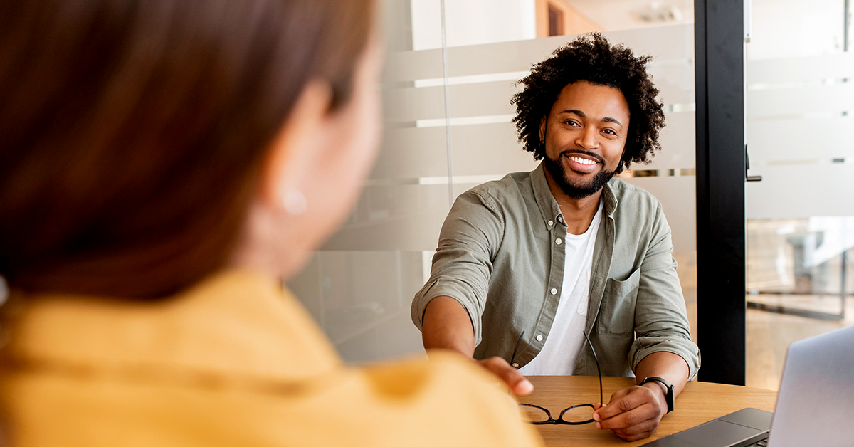 young man meeting in office