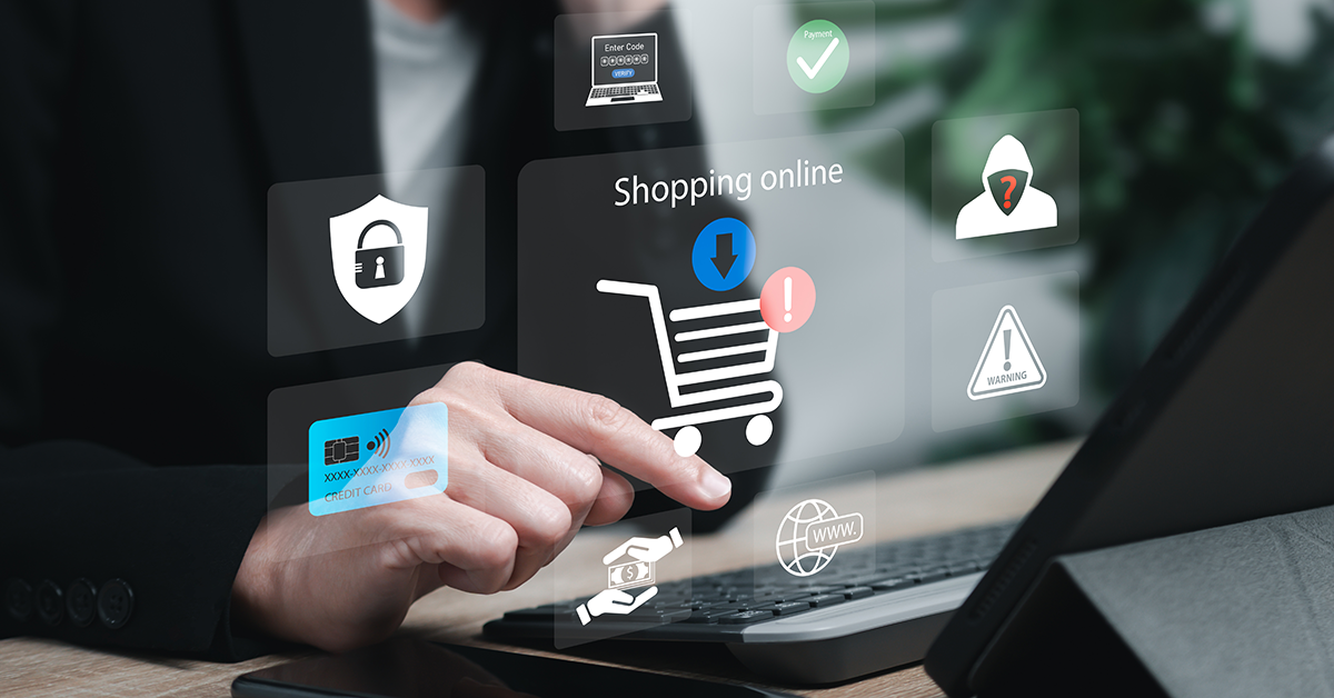 woman who is online shopping with a graphical overlay on the photo
