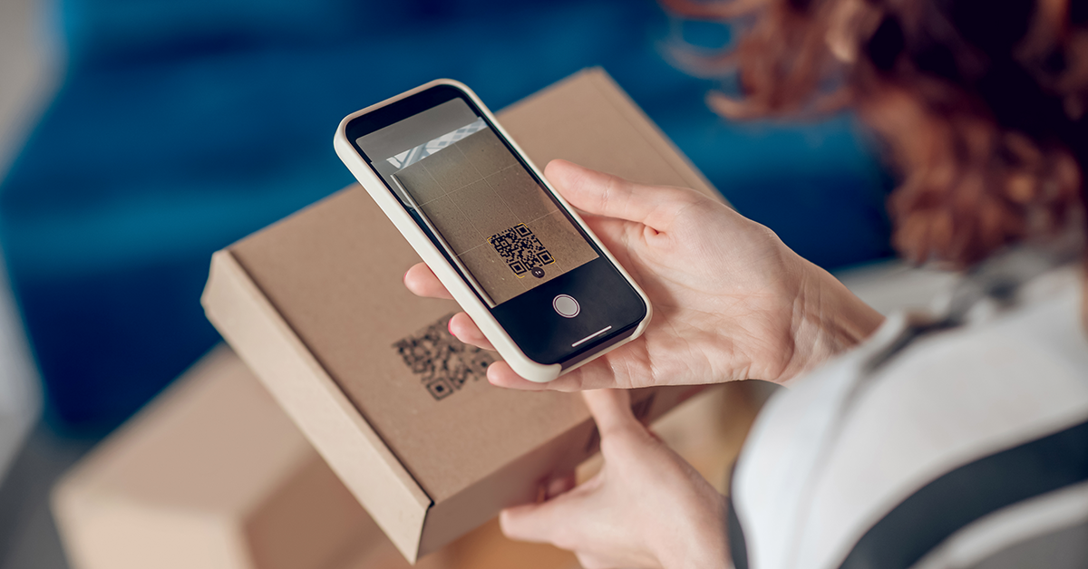 phone used to scan qr code on a box