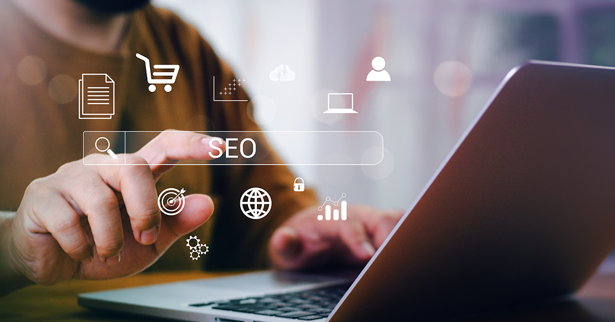 seo overlay on someone working at a laptop