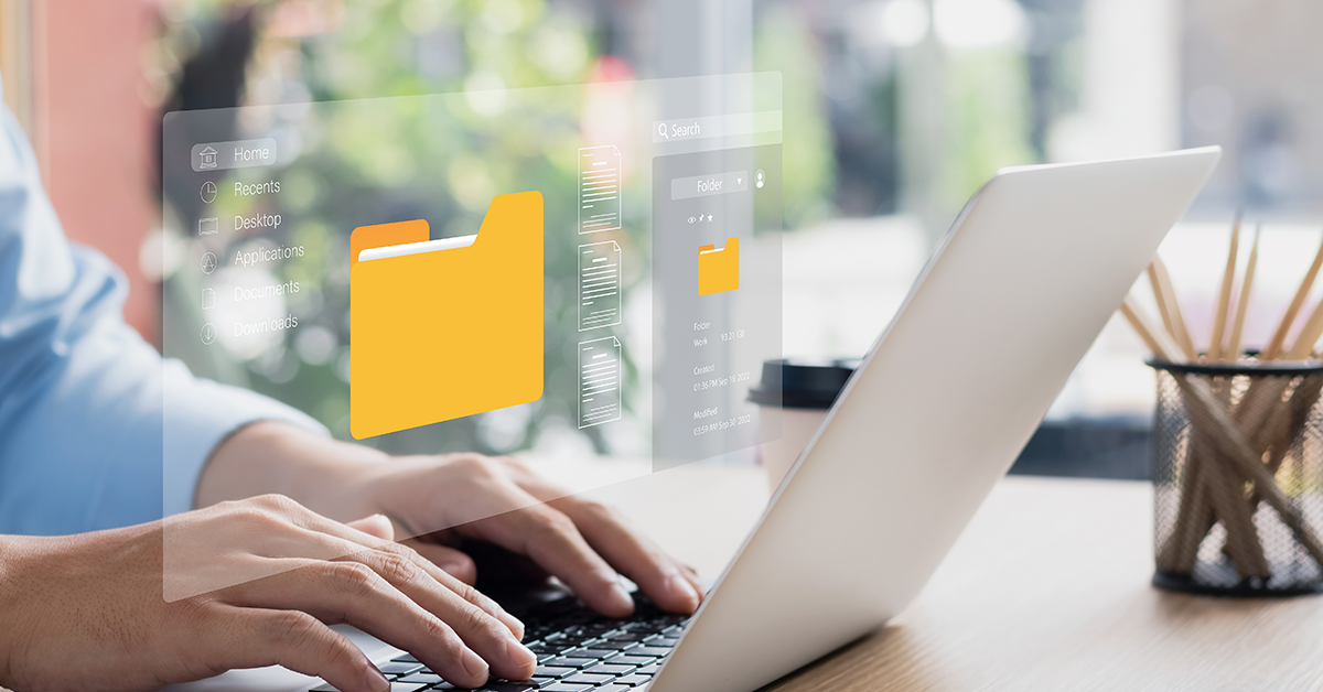 file transfer overlay of someone using a laptop