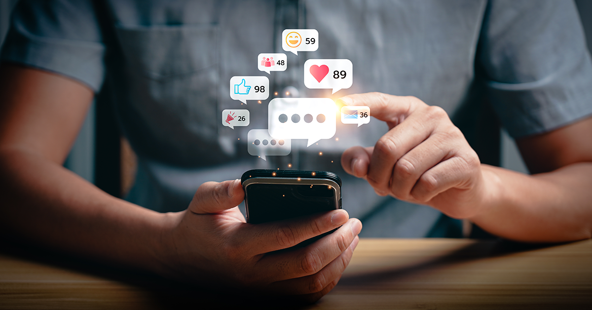 social media graphical overlay on a phone